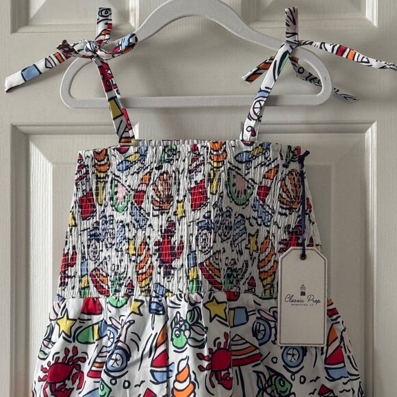 New Classic Prep Girls Smocked Hadley Dress Cool Cool Summer Print Size 8 - Picture 4 of 11